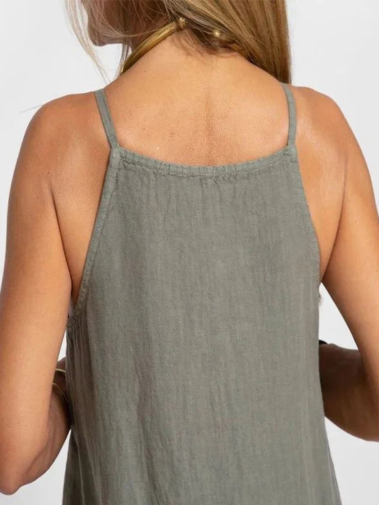 Lniana sukienka maxi na ramiączkach – przewiewna sukienka letnia z naturalnego materiału