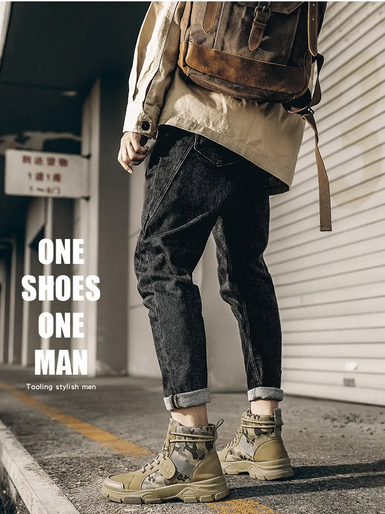 Męskie taktyczne buty wojskowe z wysokim stanem w kamuflażowym wzorze