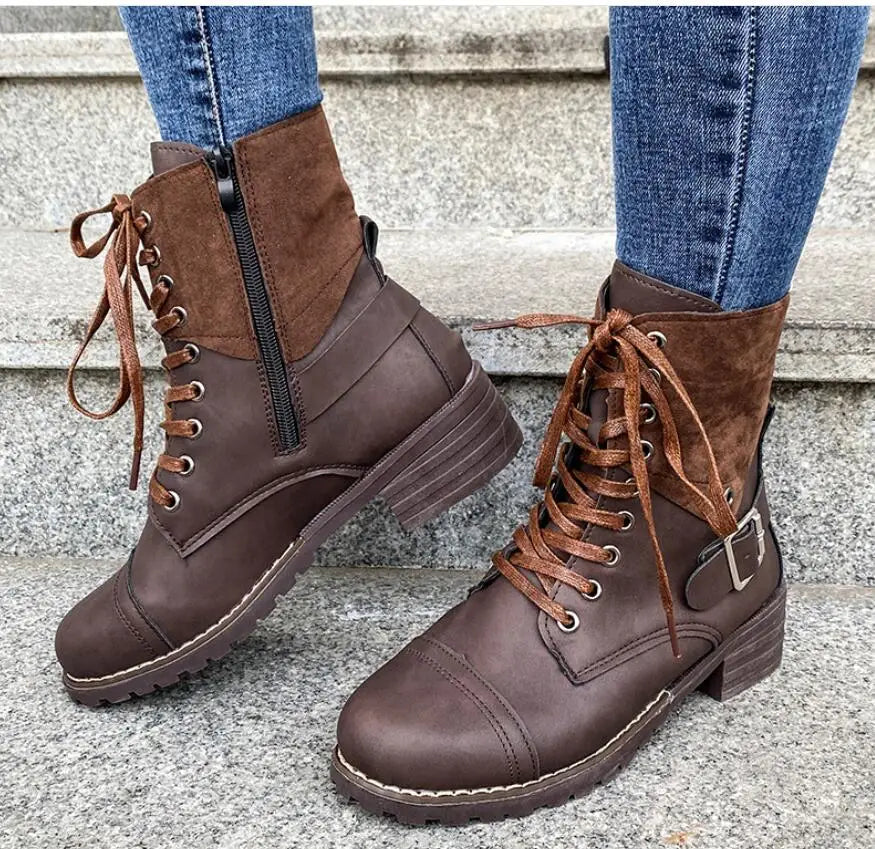 Damskie botki sznurowane z klamrą – stylowe i wygodne buty na jesień i zimę