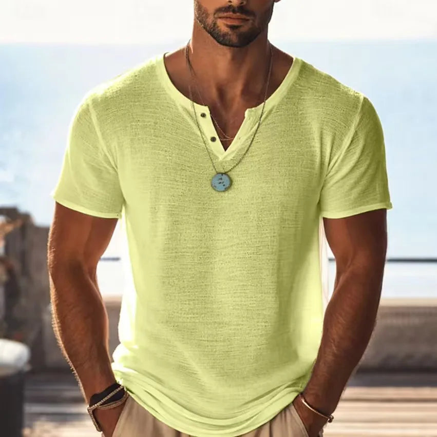 Męski T-shirt Henley – Lekka Koszulka