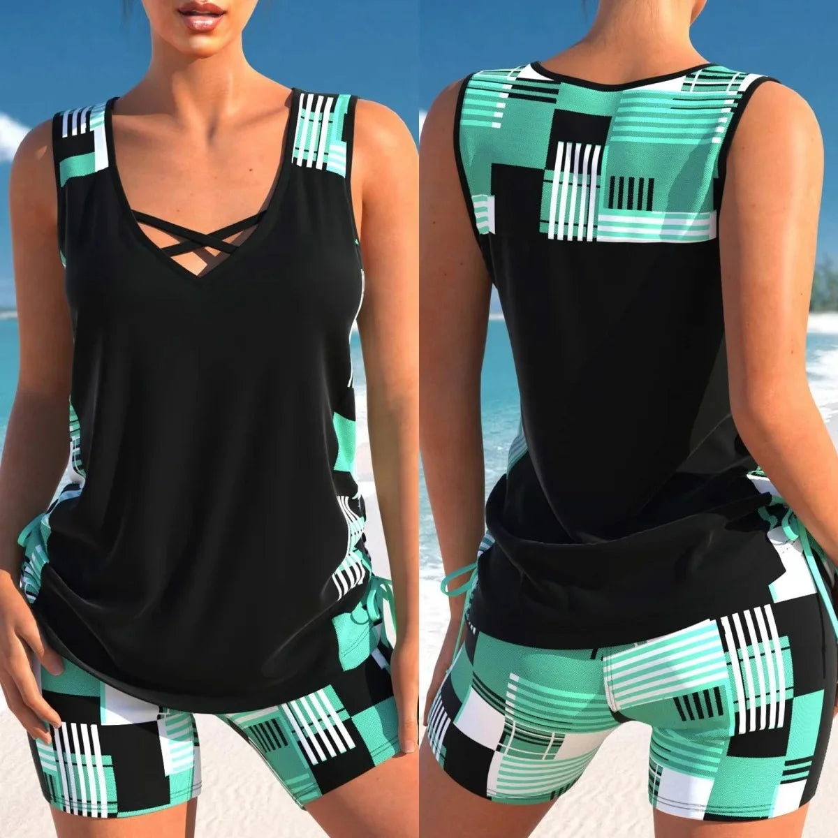 Dwuczęściowy kostium kąpielowy z topem i szortami