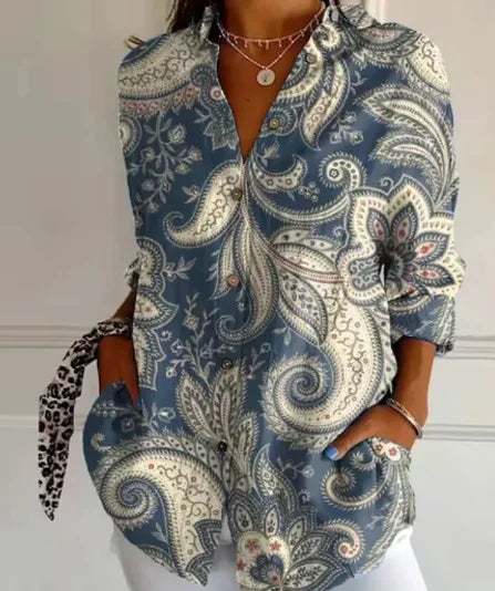 Damska koszula z długim rękawem i kwiatowym wzorem – luźna bluzka w stylu boho