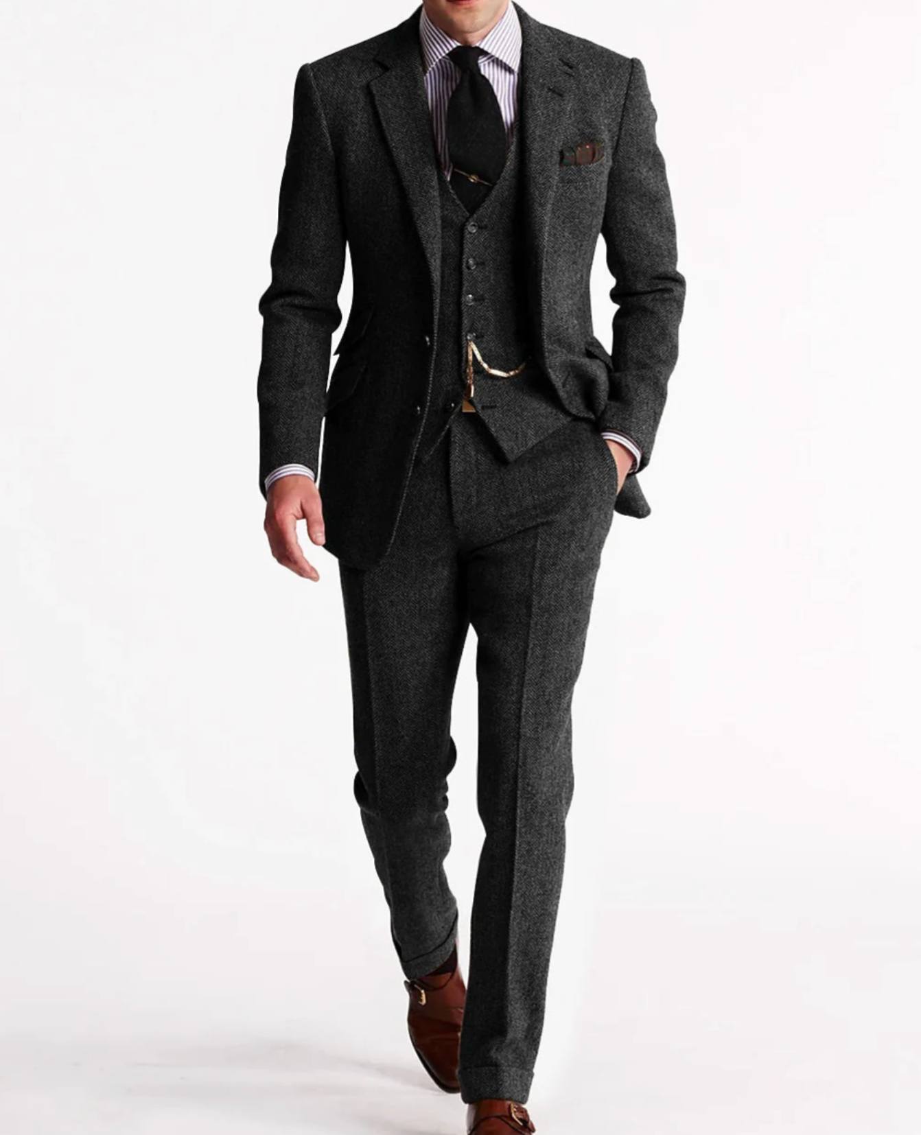 Męski garnitur 3-częściowy slim fit – elegancki komplet biznesowy z marynarką, kamizelką i spodniami