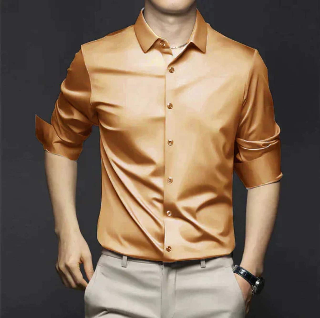 Męska koszula elegancka z długim rękawem – gładka koszula casual biznesowa slim fit