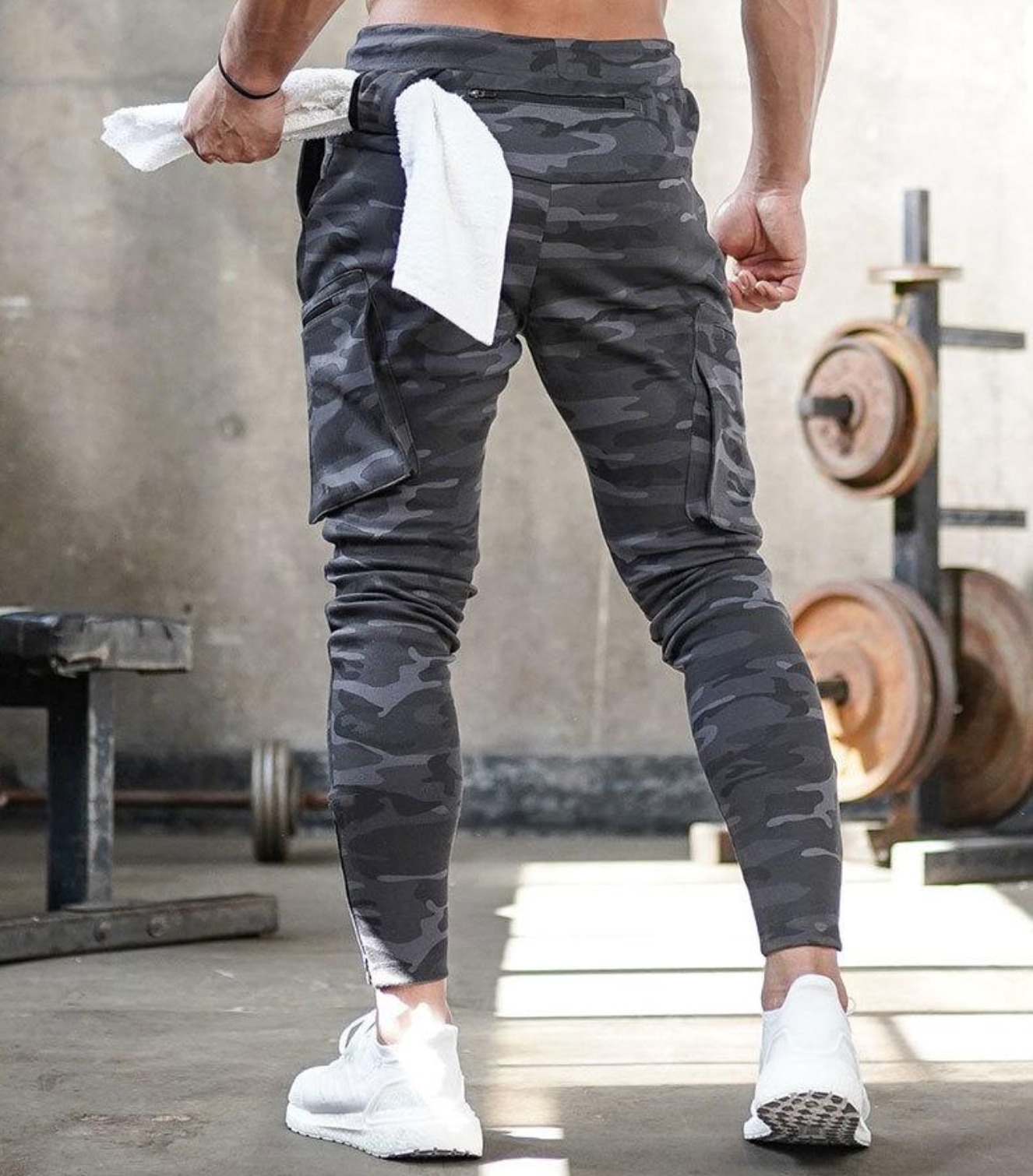 Męskie spodnie sportowe slim fit – elastyczne spodnie treningowe z kieszeniami i zamkami