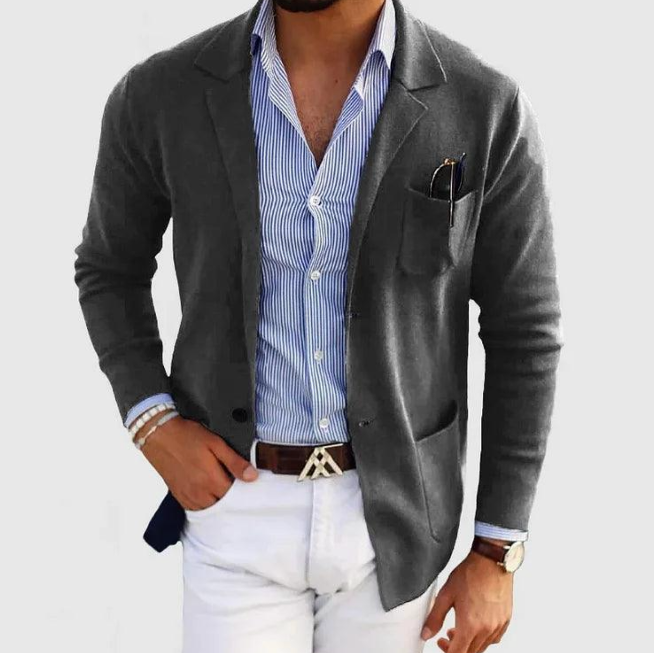 Męska marynarka casual slim fit – elegancka lekka marynarka sportowa do koszuli i chinosów