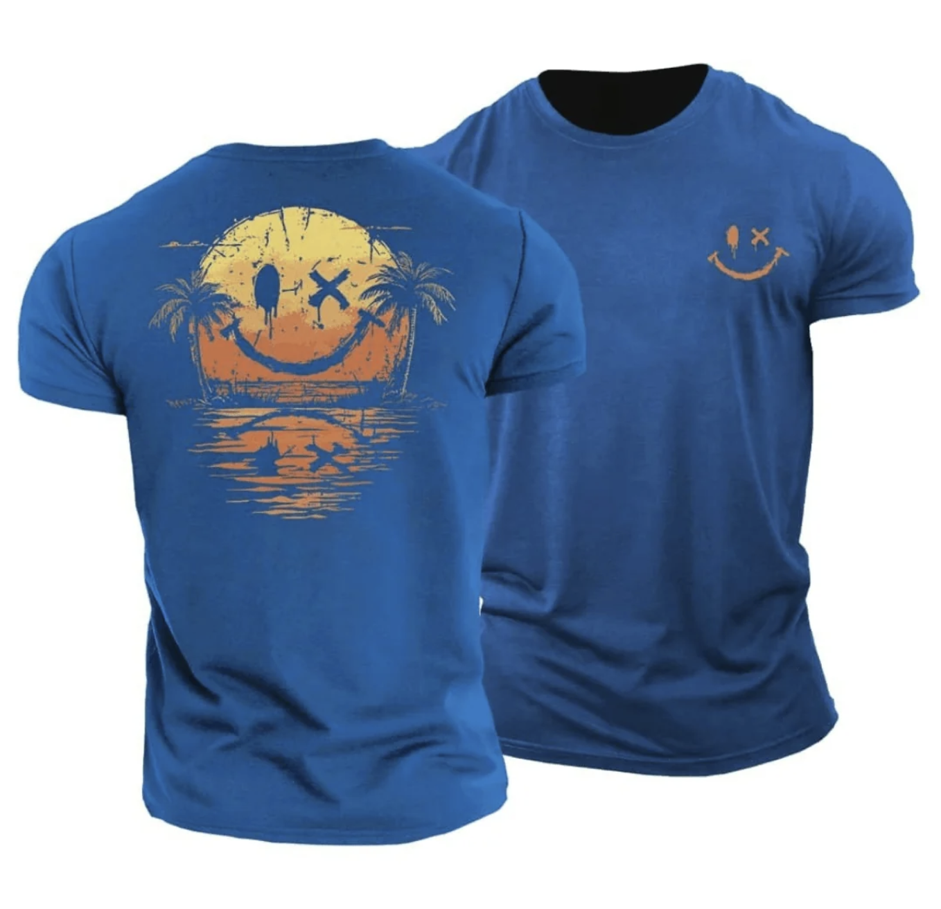 Męski T-shirt z Nadrukiem Sunset Smiley – Bawełniana Koszulka Casual