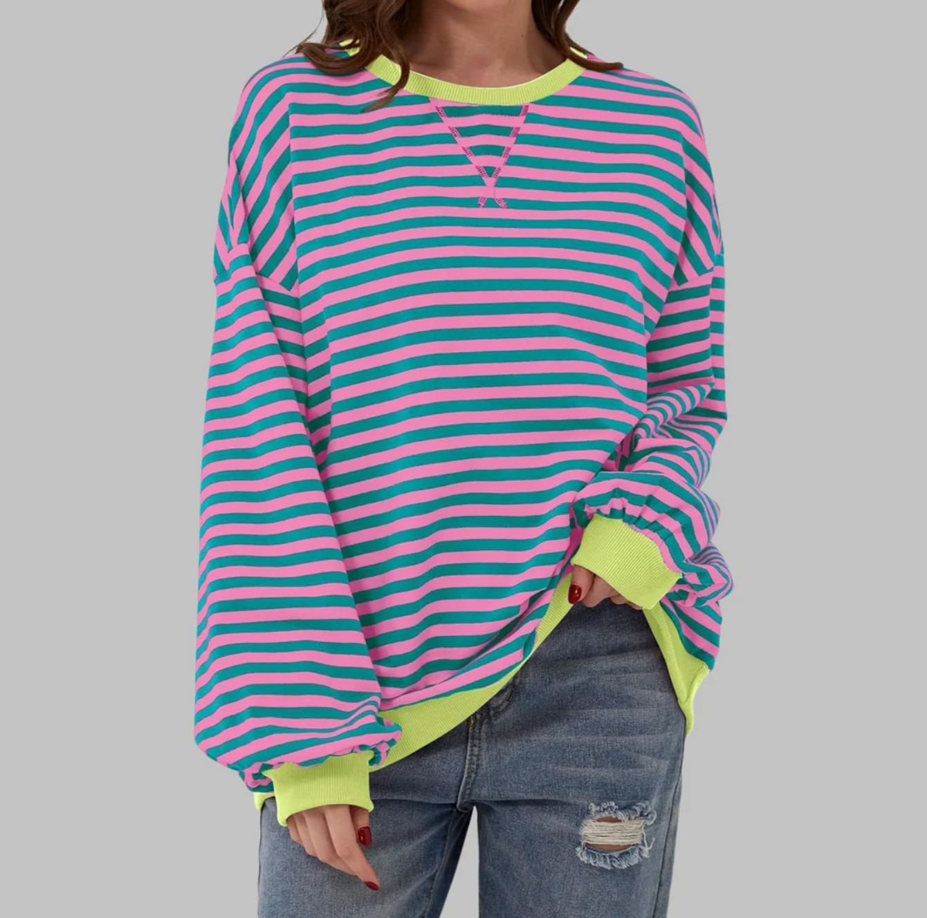 Damska Bluza w Paski z Długim Rękawem – Luźna Bluzka Casual
