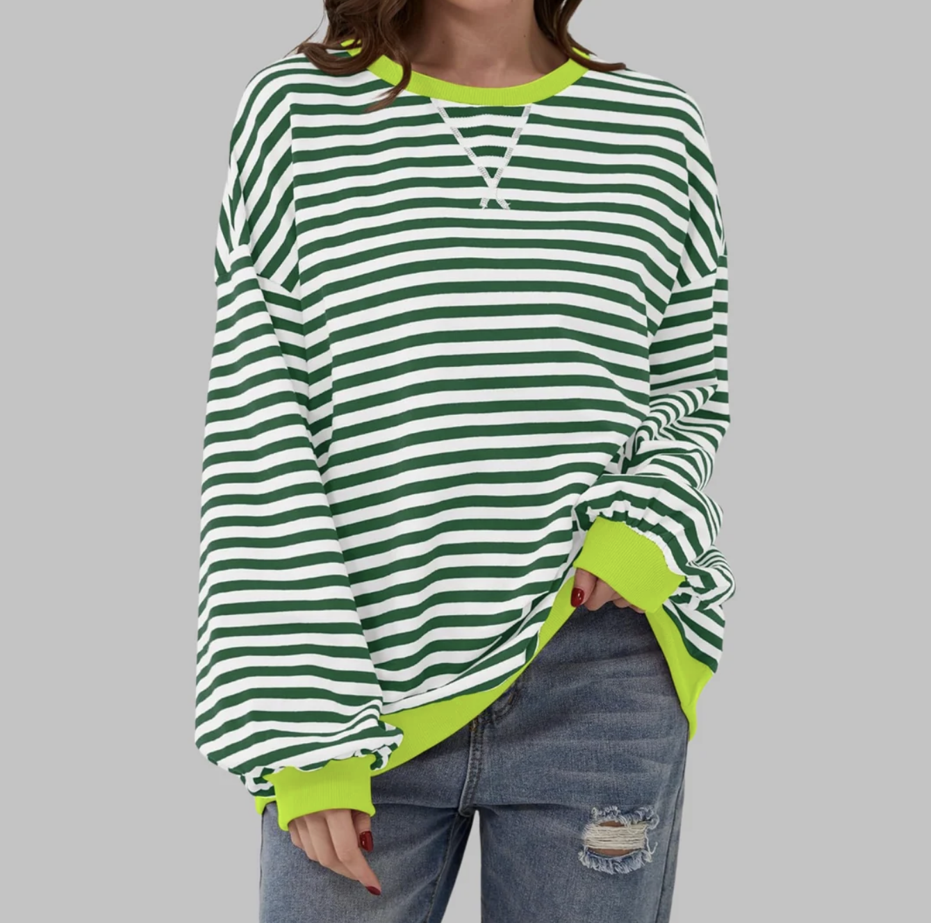 Damska Bluza w Paski z Długim Rękawem – Luźna Bluzka Casual