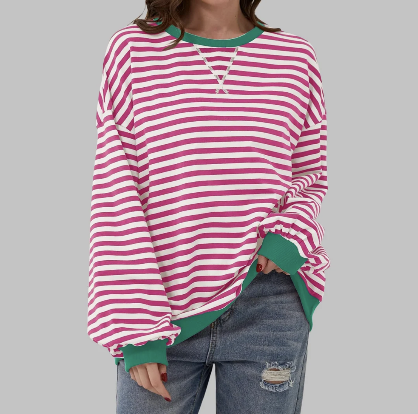 Damska Bluza w Paski z Długim Rękawem – Luźna Bluzka Casual