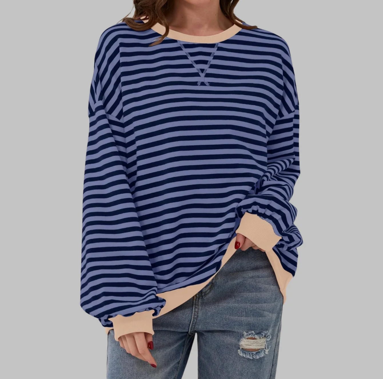 Damska Bluza w Paski z Długim Rękawem – Luźna Bluzka Casual