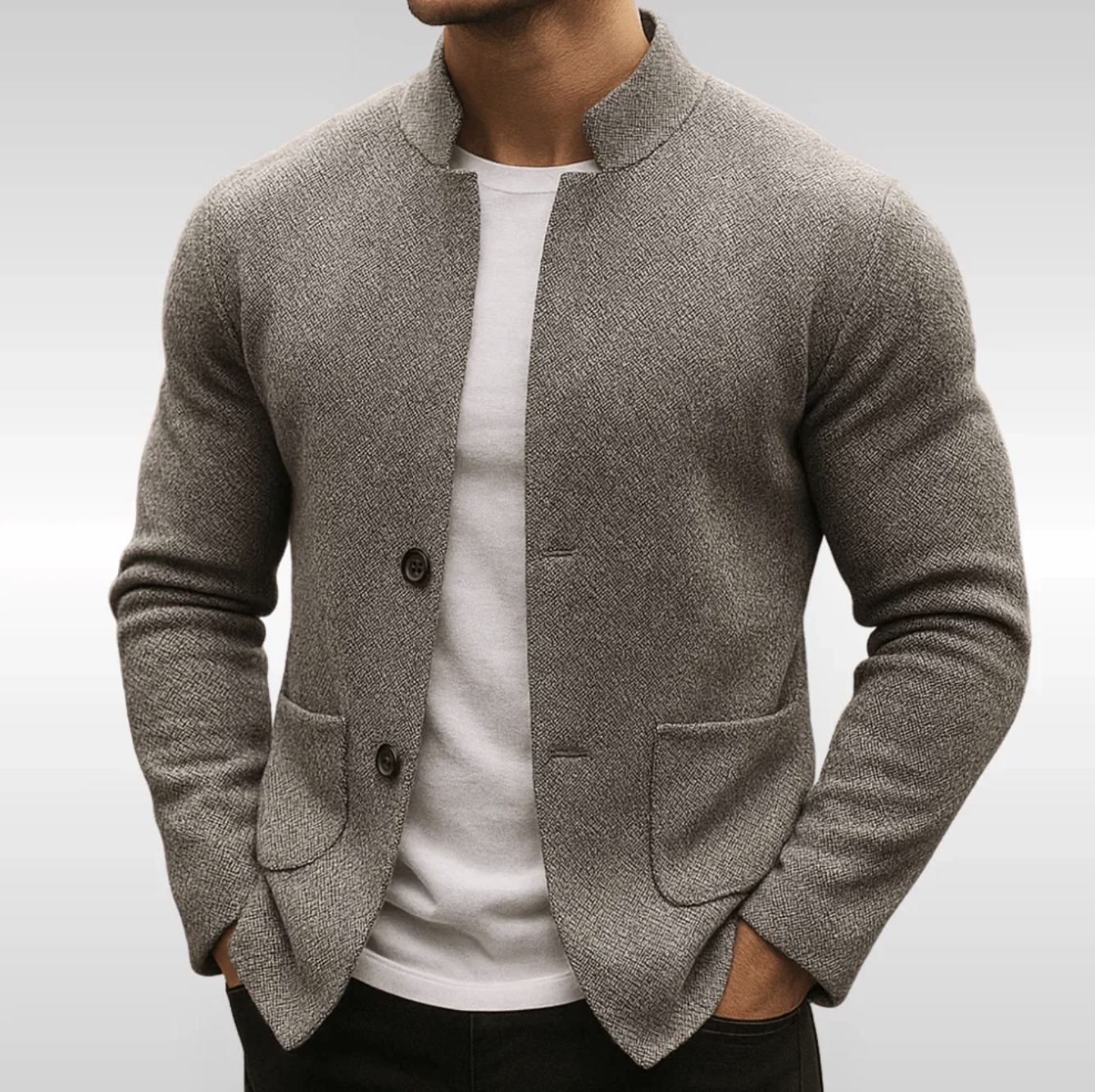 Męski Kardigan Dzianinowy ze Stójką – Elegancki Sweter Zapinany na Guziki