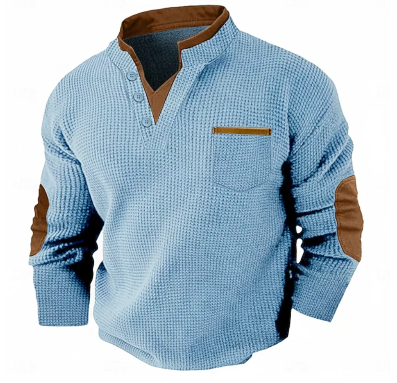 Męski Sweter Henley z Długim Rękawem i Kieszenią na Piersi