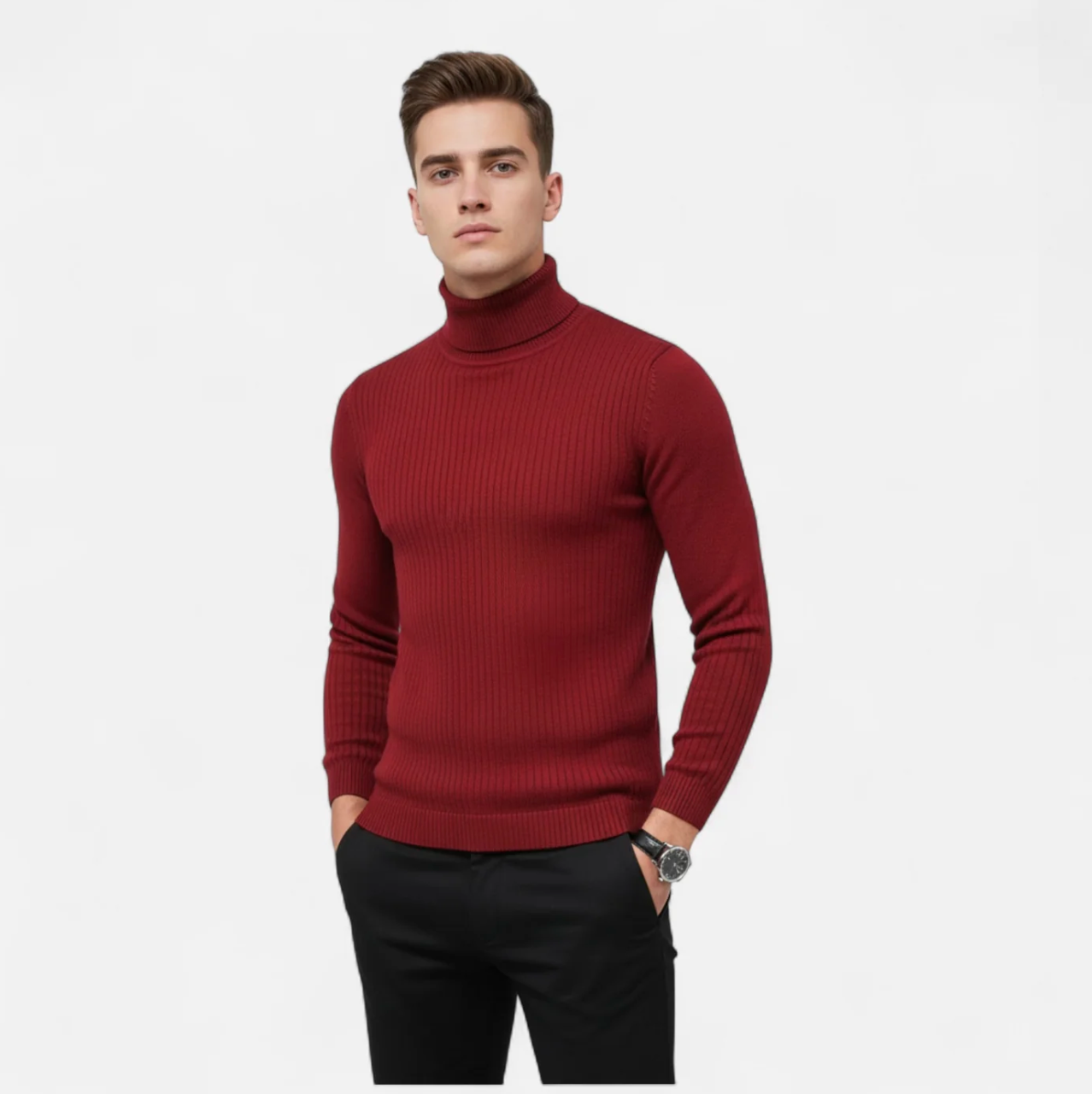 Męski Sweter z Golfem – Dopasowany Dzianinowy Golf z Długim Rękawem