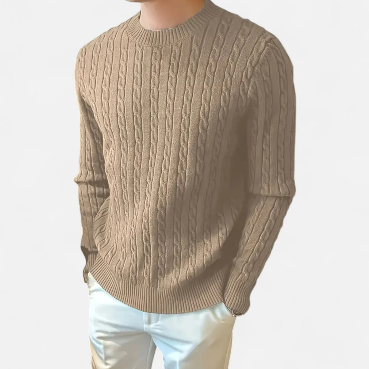 Męski sweter warkoczowy z okrągłym dekoltem