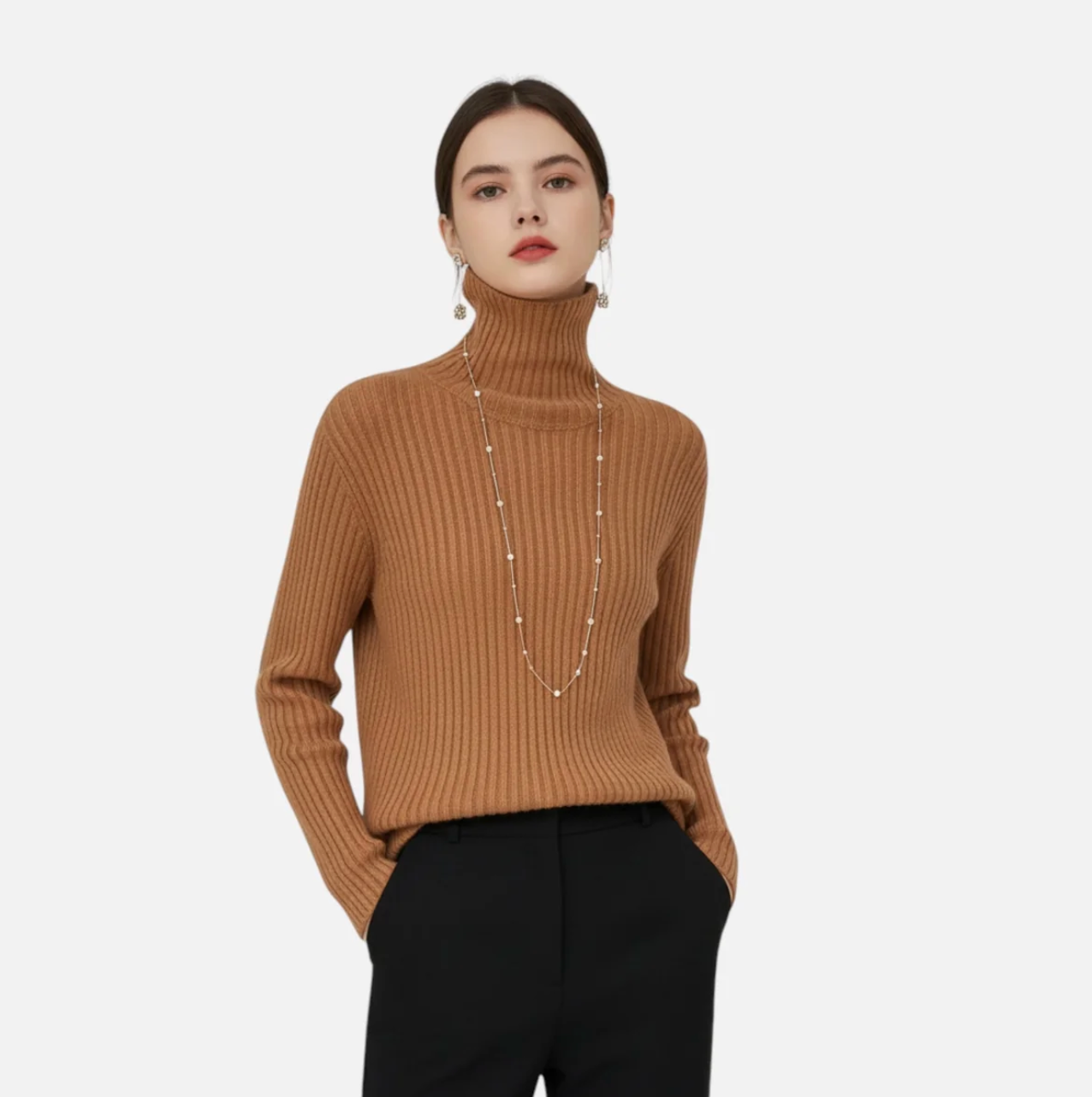 Damski sweter z golfem prążkowany