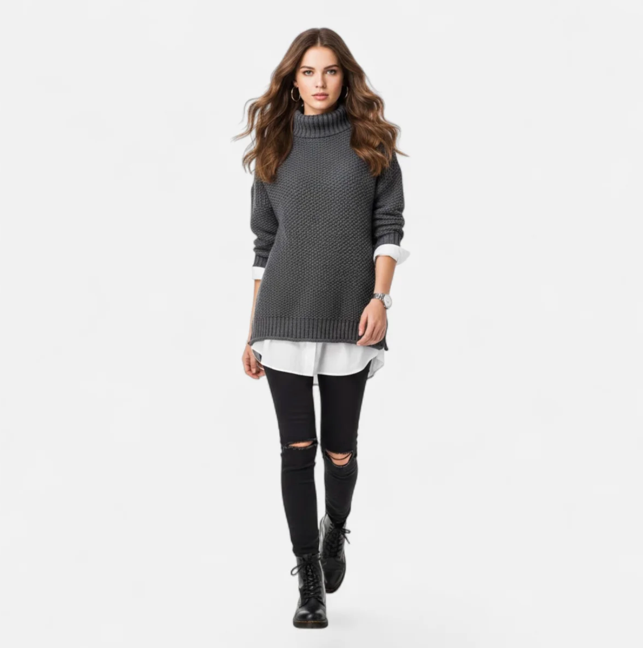 Damski sweter oversize z wysokim kołnierzem