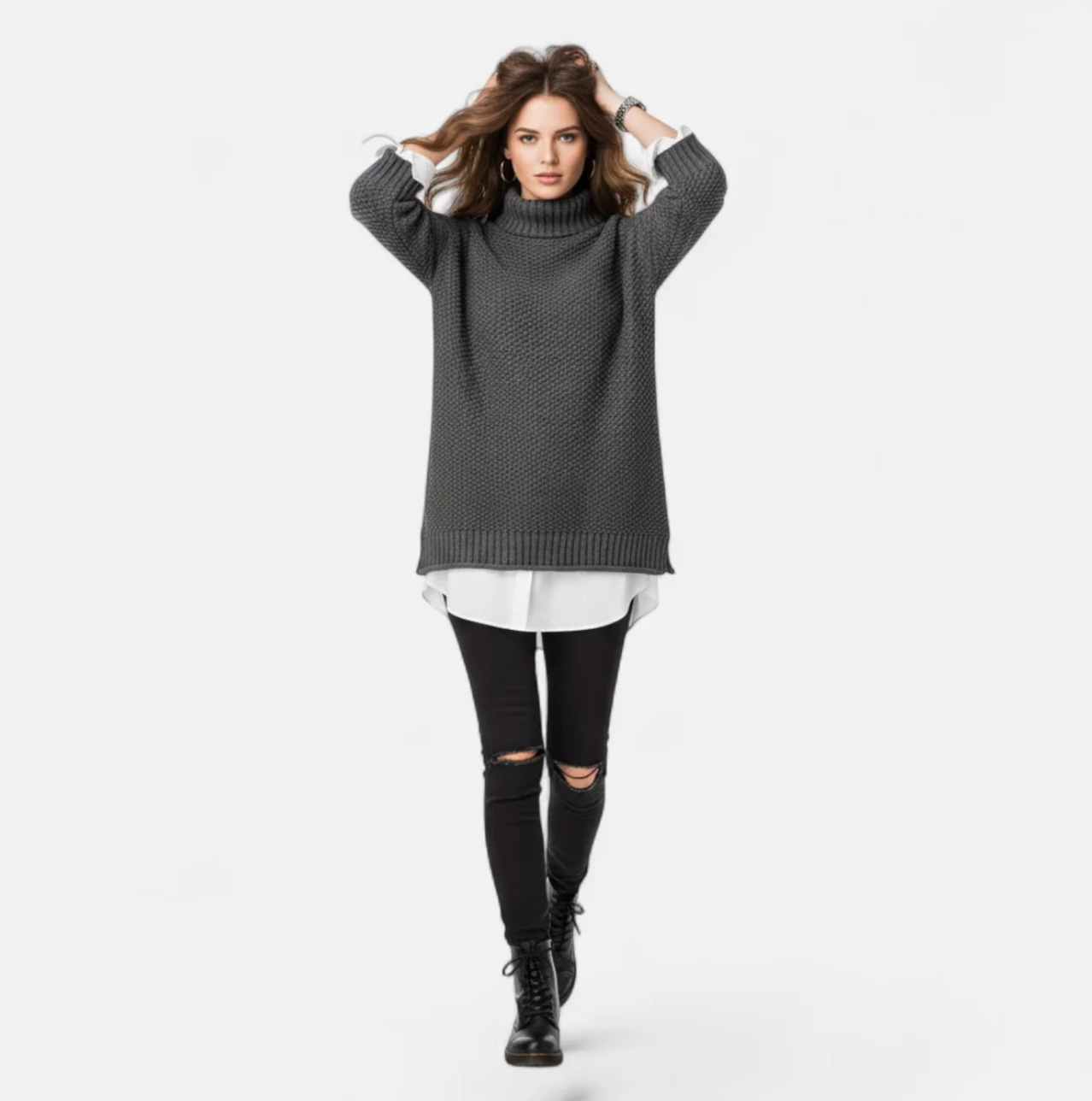Damski sweter oversize z wysokim kołnierzem