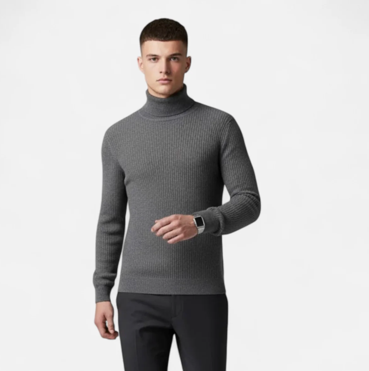 Męski sweter z golfem prążkowany