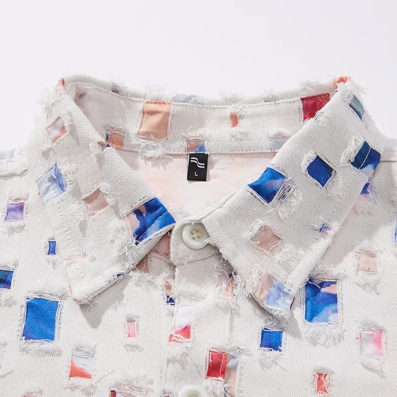 Męska Koszula z Długim Rękawem i Abstrakcyjnym Wzorem Mozaiki