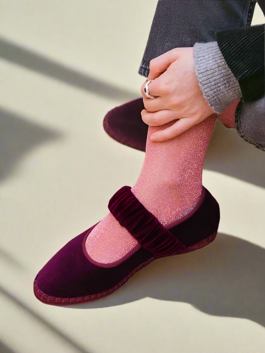 Damskie welurowe baleriny Mary Jane z elastycznym paskiem