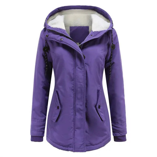 Damska kurtka zimowa z kapturem – wodoodporna, wiatroszczelna i ocieplana, idealna na mroźne dni