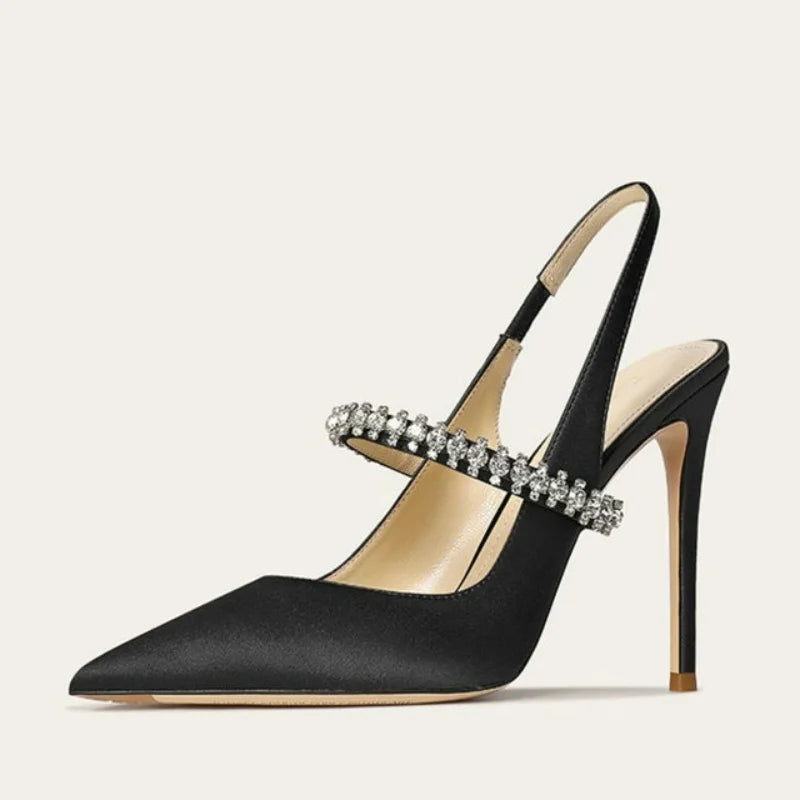 Damskie Szpilki Slingback z Kryształowym Paskiem – Eleganckie Czółenka na Wesele i Wieczór
