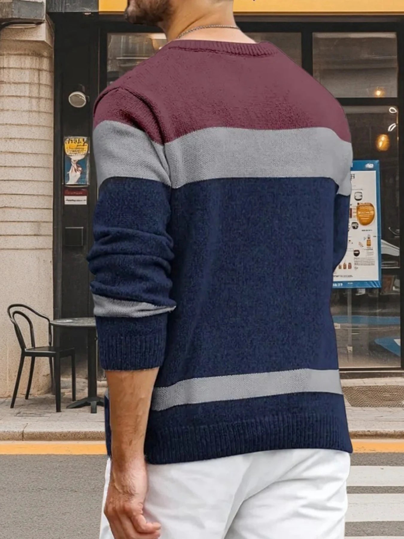 Męski Sweter Warkoczowy z Okrągłym Dekoltem i Długim Rękawem