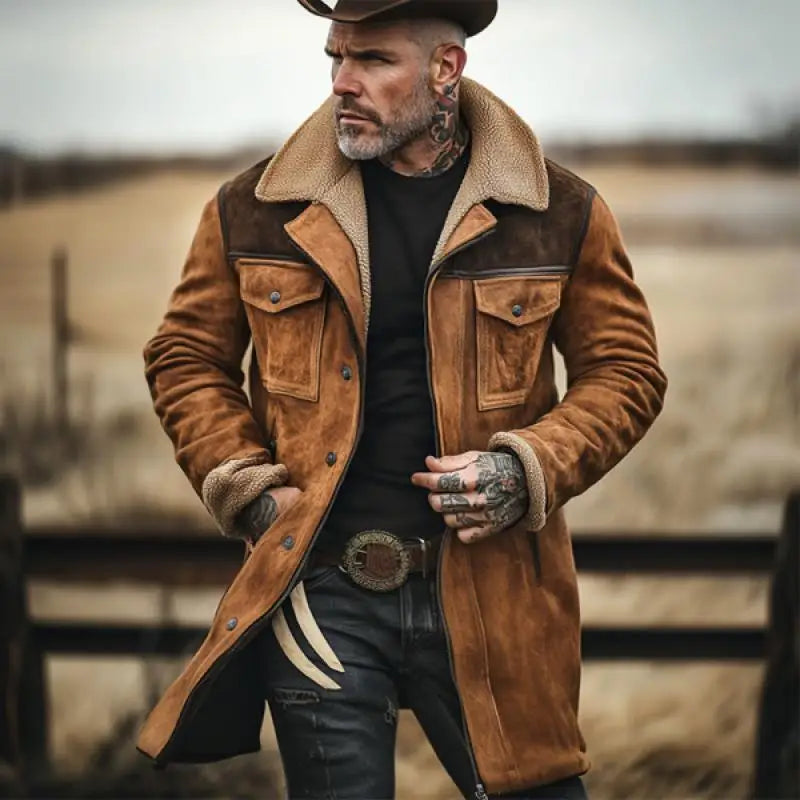 Męska długa kurtka zimowa z kożuchem, ciepła i stylowa