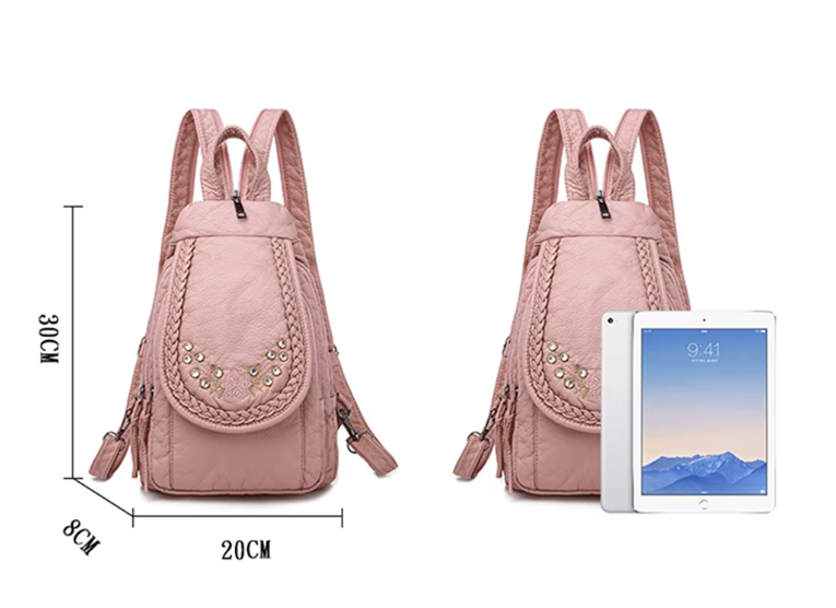 Damski plecak z ozdobnym haftem i kryształkami w kształcie kota