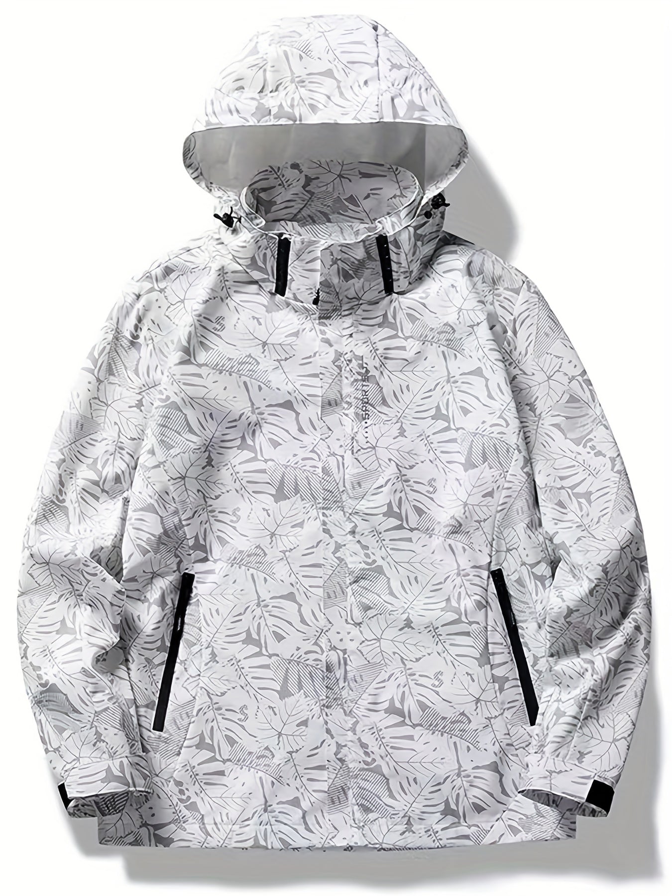Męska kurtka przejściowa wodoodporna z kapturem i wzorem liści