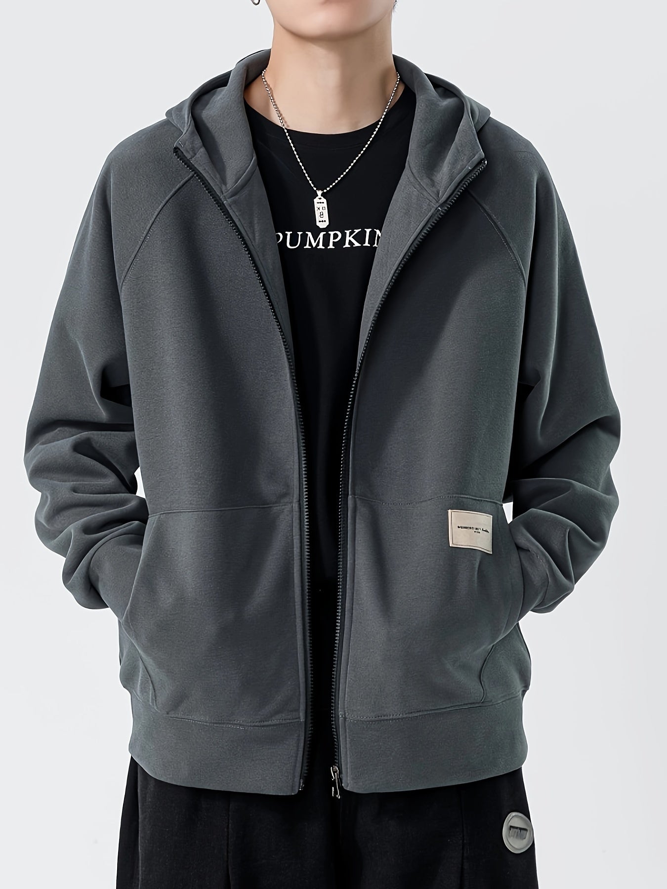 Męska bluza polarowa z kapturem na zamek z minimalistycznym designem