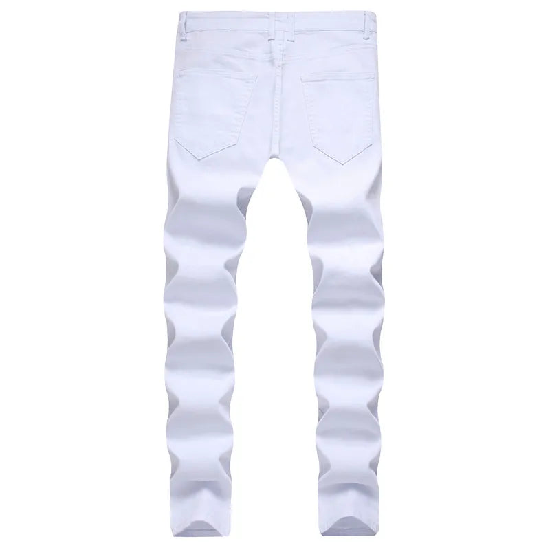 Białe jeansy męskie z przetarciami slim fit