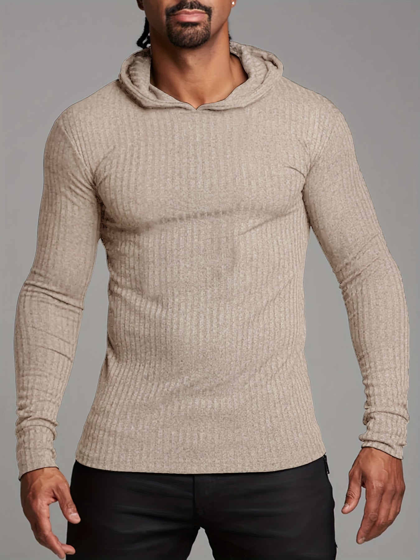 Męska Dopasowana Bluza z Kapturem - Prążkowana