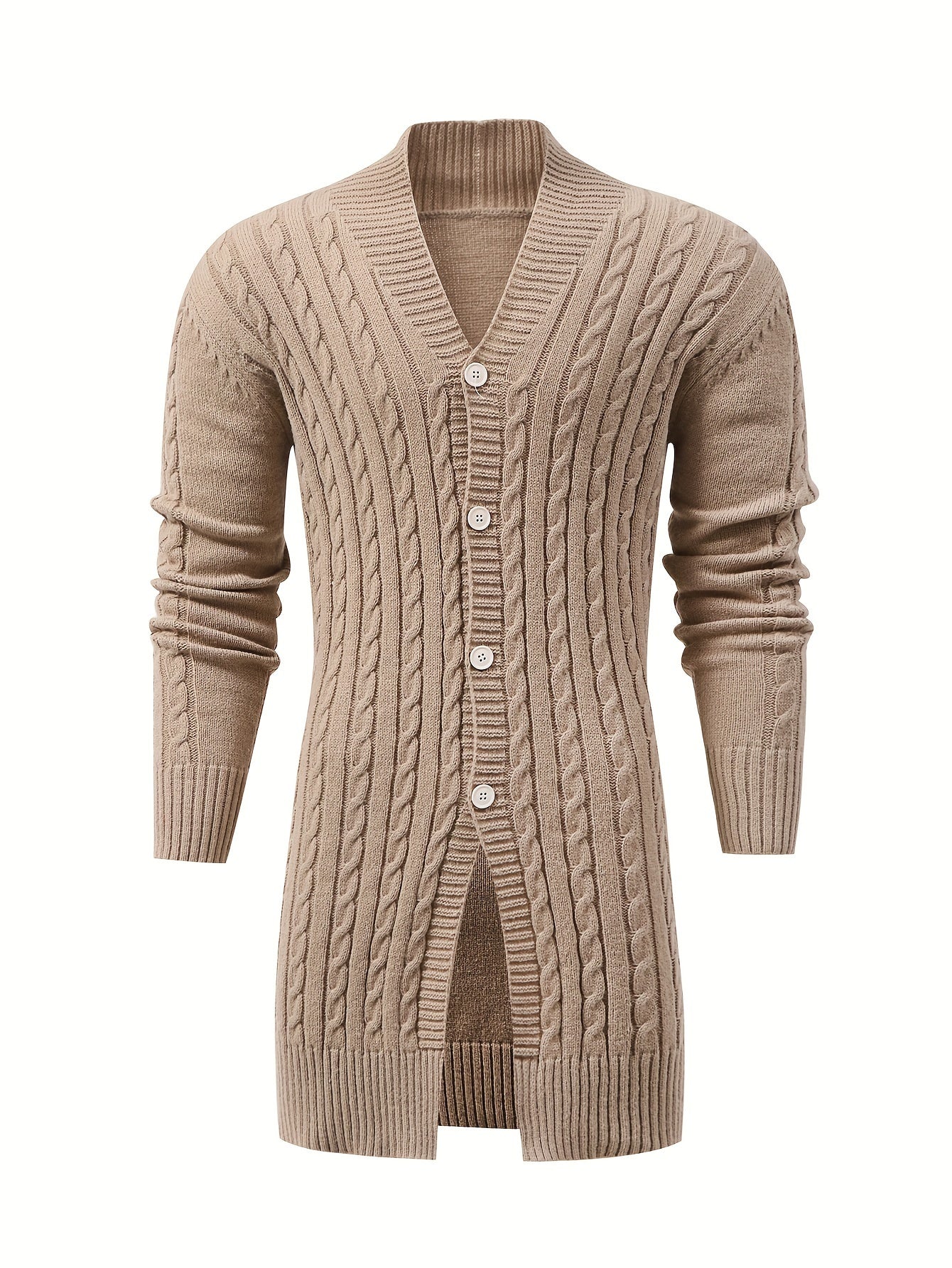 Męski Długi Sweter Kardigan z Warkoczowym Wzorem