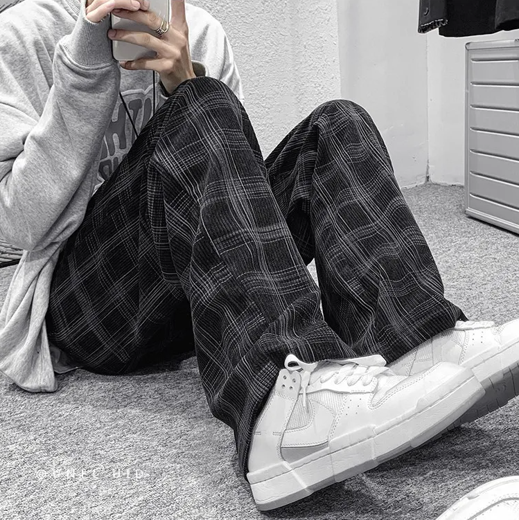 Luźne Męskie Spodnie w Kratę