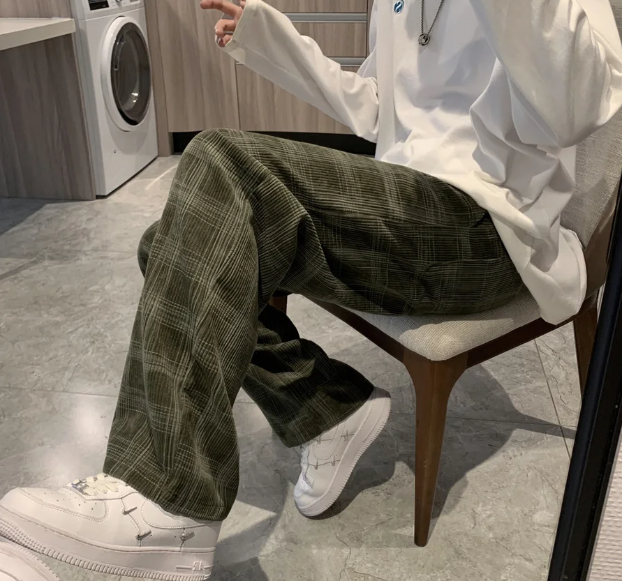 Luźne Męskie Spodnie w Kratę