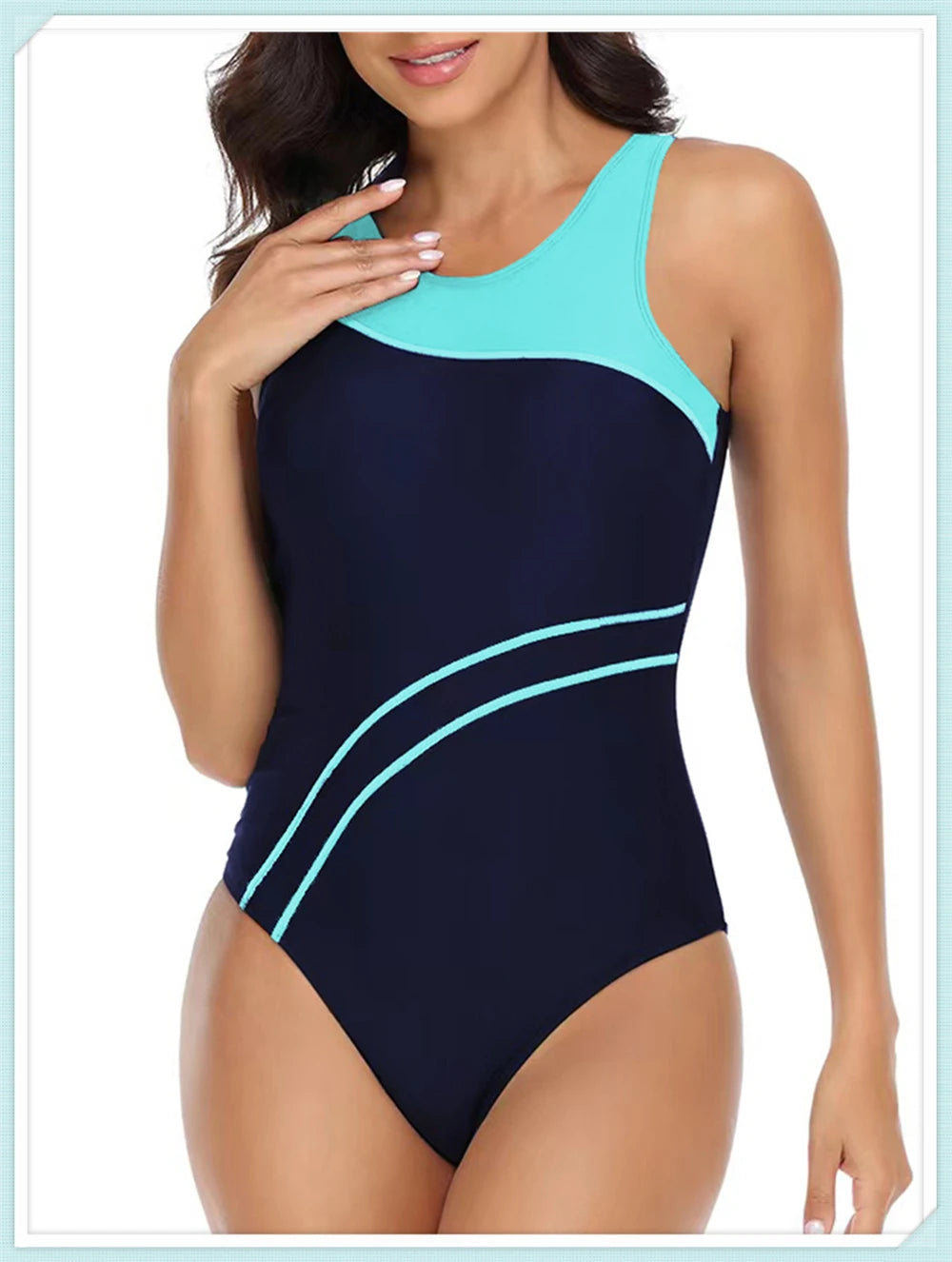 Sportowy jednoczęściowy strój kąpielowy z kontrastowymi przeszyciami