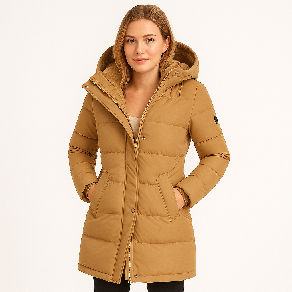Damska ocieplana kurtka puchowa z kapturem i podszewką