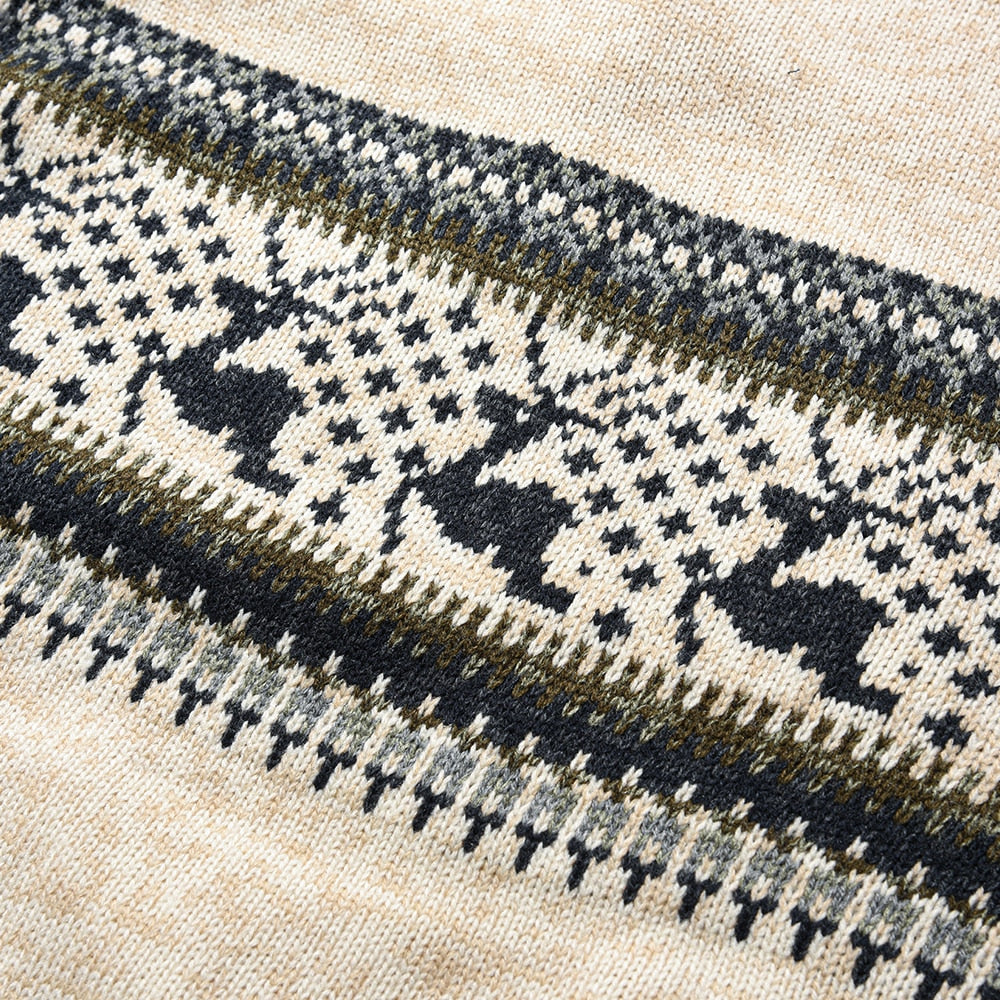 Męski Sweter z Zimowym Wzorem i Kołnierzem na Zamek