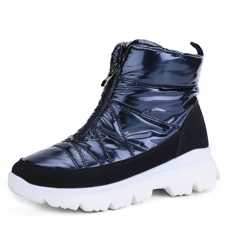 Wysokie obuwie zimowe z połyskującym wykończeniem