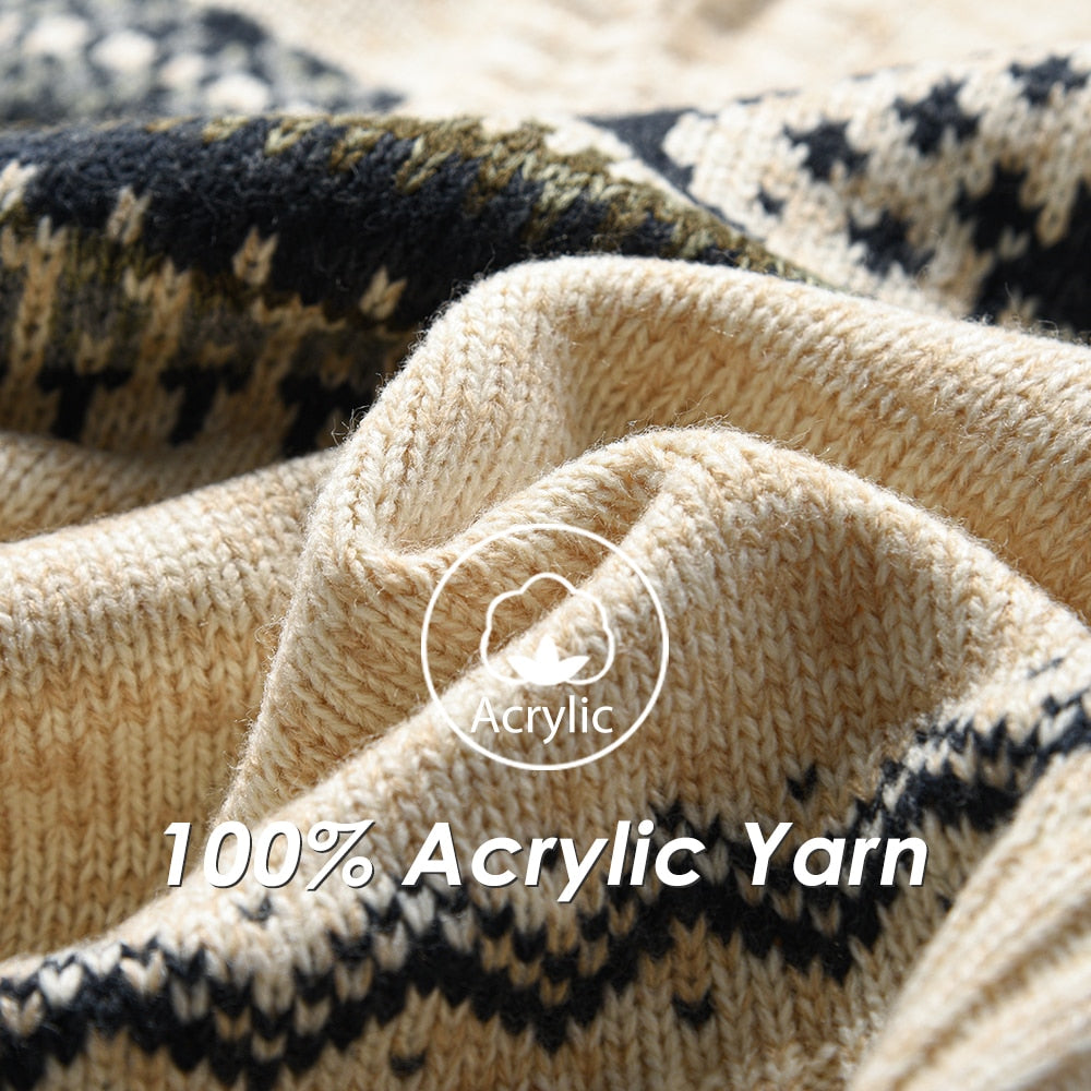 Męski Sweter z Zimowym Wzorem i Kołnierzem na Zamek