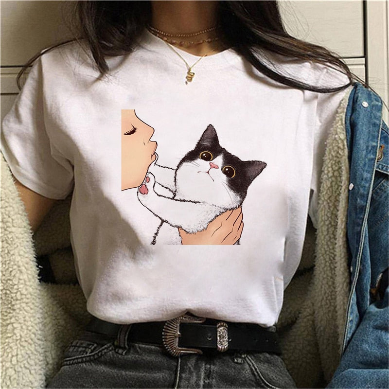 T-shirt  damski z grafiką kota