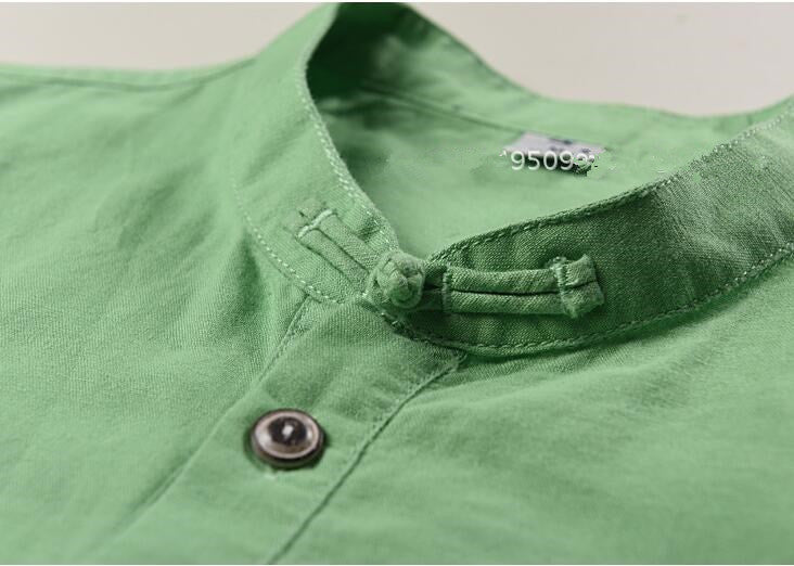 Lniana koszula męska z krótkim rękawem i stójką