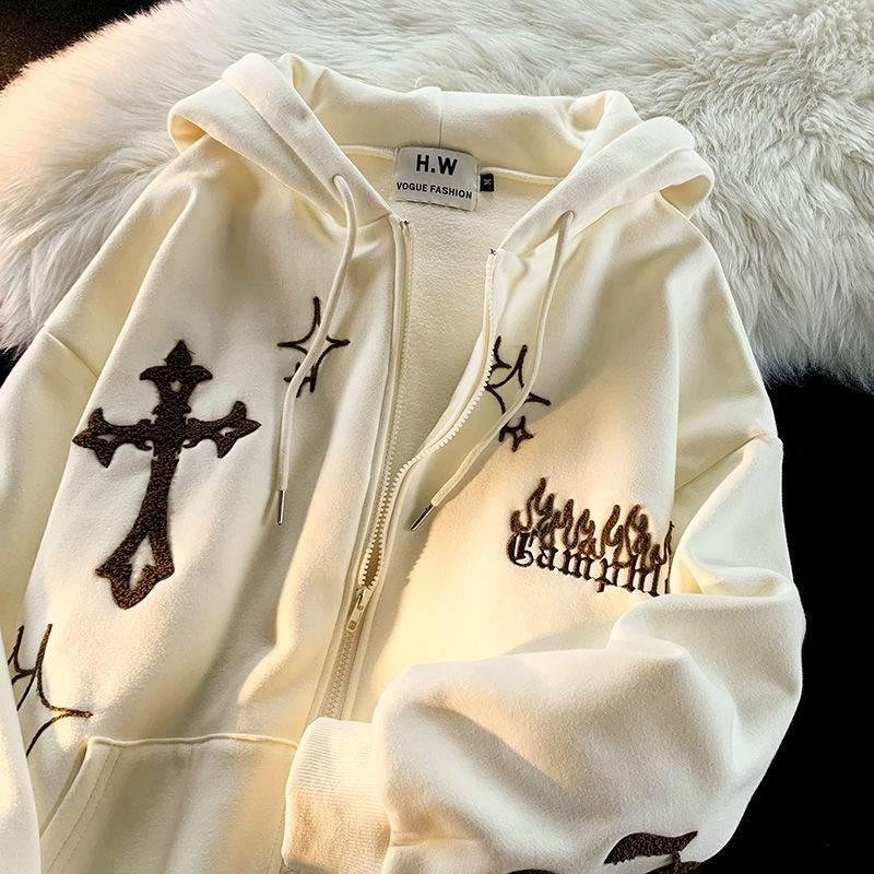 Bluza z Kapturem na Zamek z Haftem w Krzyże "Gothic Style"