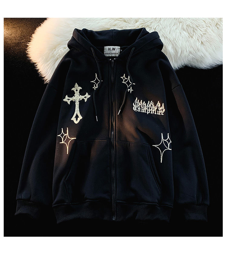 Bluza z Kapturem na Zamek z Haftem w Krzyże "Gothic Style"