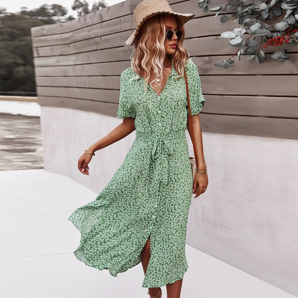 Letnia sukienka midi w kwiatowy print