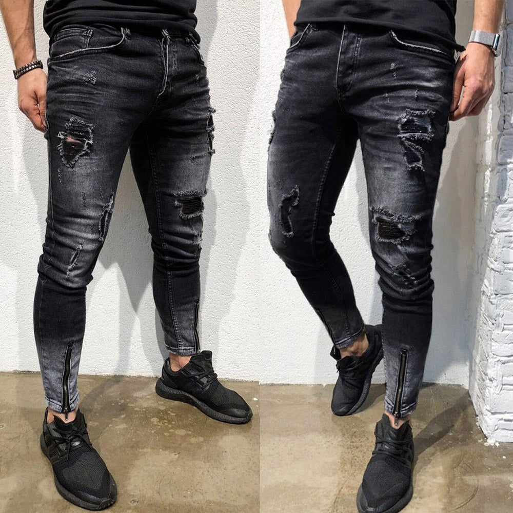 Męskie Skinny Jeans z Przetarciami