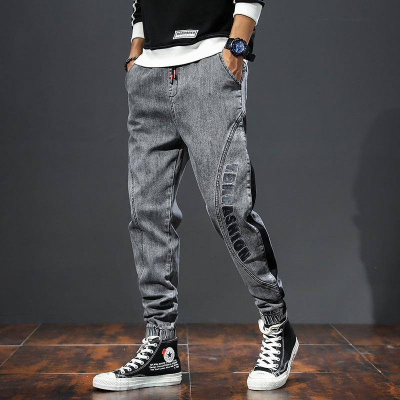 Męskie Jogger Jeans z Graficznymi Nadrukami