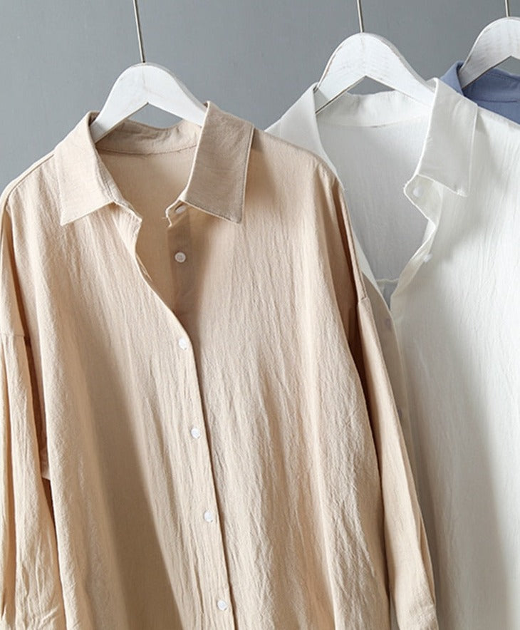 Luźna Sukienka Koszulowa z Długim Rękawem